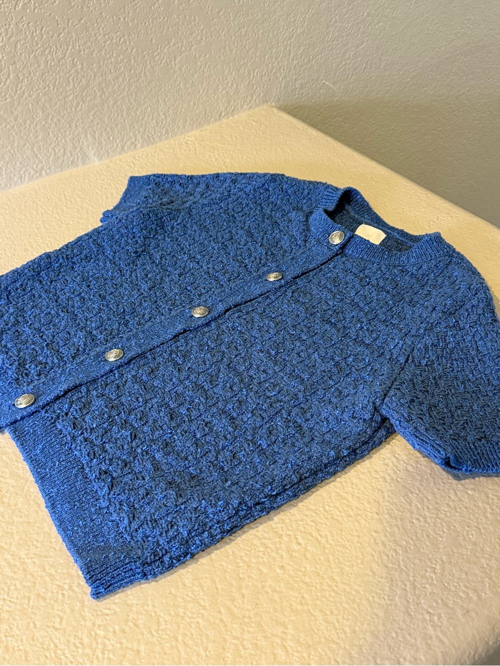 H&M Sky Blue Knit Short-Sleeve Cardigan with Decorative Button